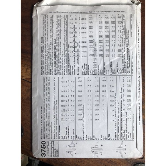 Simplicity 3750 Sz K5 8-16 Misses Boho or Top with Sleeve Variations - Picture 2 of 3